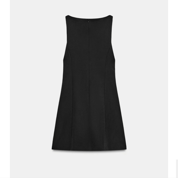 Zara Contrast Bow Mini Elegant Black Dress with White Accents Small S Nwt - Picture 3 of 3